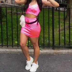 Silky pink skirt set